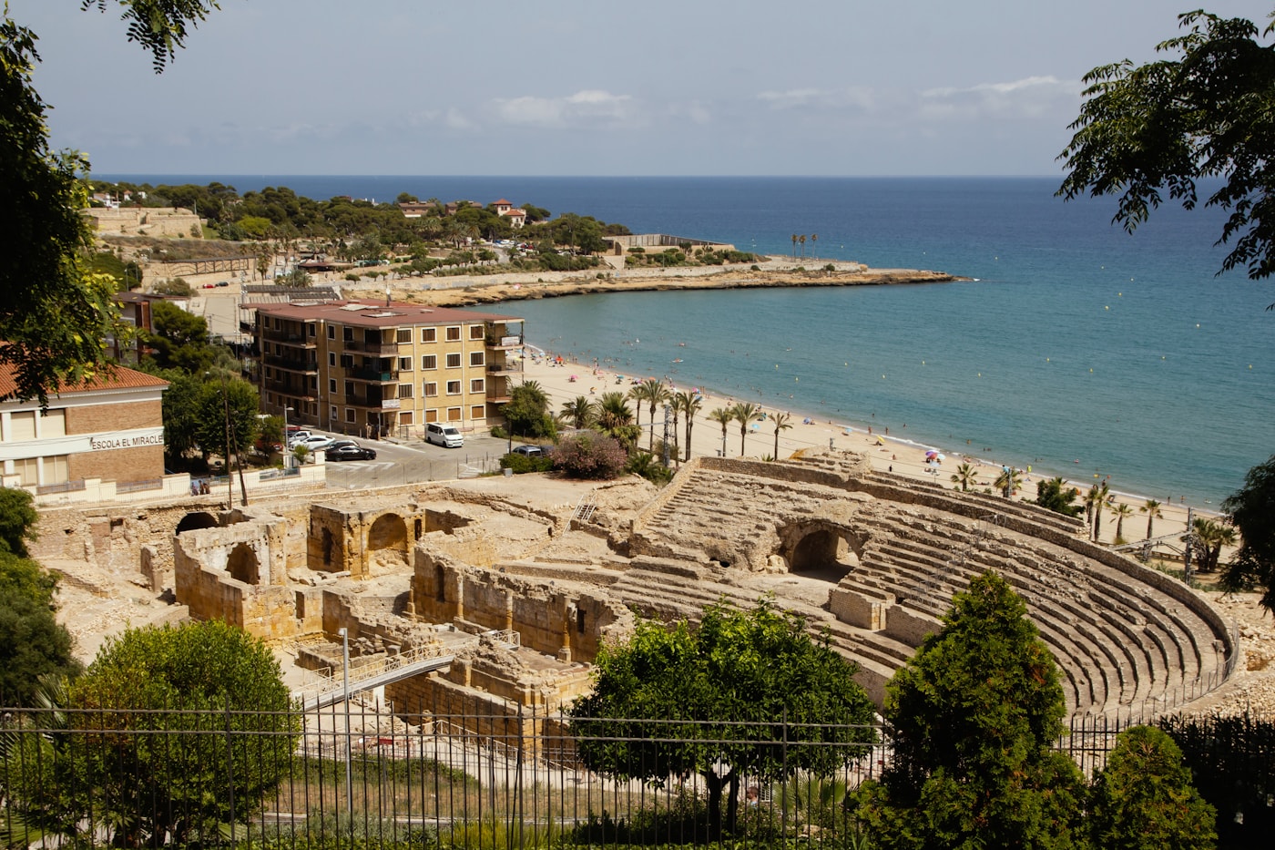 Roman ruins beside a Mediterranean beach